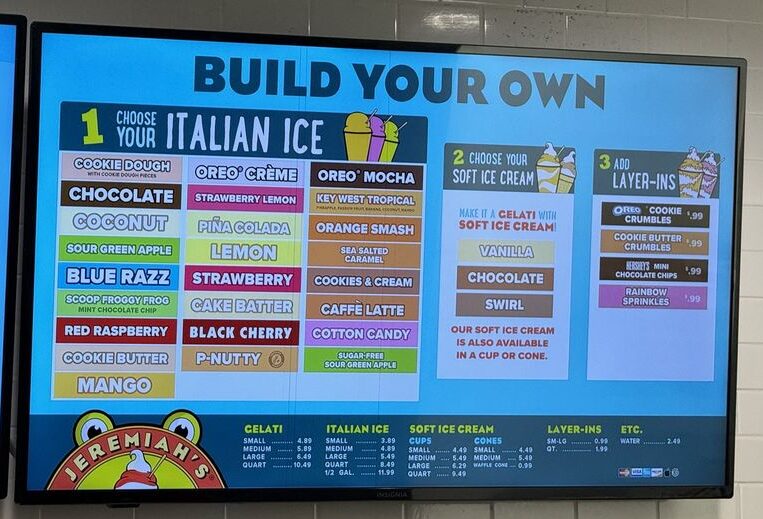 Jeremiah's Italian Ice Menu